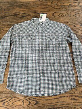 Stio Magnet Micro Shirt LS Mens L Plaid Pearl Snap Western Blue/Gray Plaid NWT